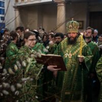 Накануне праздника Входа Господня в Иерусалим митрополит Матфей возглавил всенощное бдение в Псково-Печерском монастыре