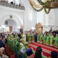Митрополит Матфей сослужил Святейшему Патриарху за Божественной Литургией в Спасо-Евфросиниевском монастыре